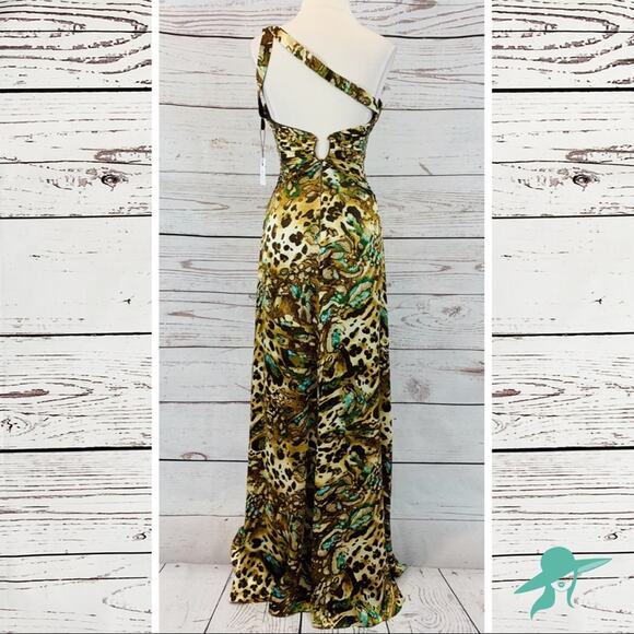 Animal print with teal beaded front slit ruched - Picture 2 of 8